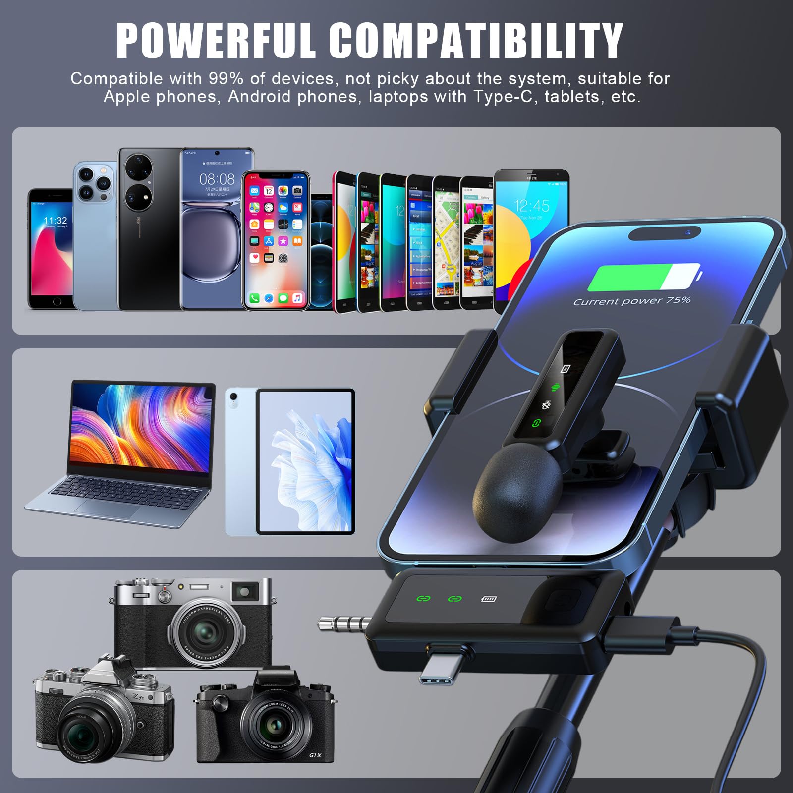 Draadloze microfoon voor iPhone/Android-telefoon/iPad, ruisonderdrukking, plug-play, 2-pack draadloze microfoons voor video-opname, clip-on-microfoon voor YouTube/interview/Vlog/Podcast/TikTok Live