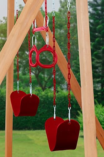 Miniatura 3 de Trailside Juego de columpios de madera de cedro para patio trasero  H 87 pulgadas L 89 pulgadas de ancho 120 pulgadas  Accesorios rojos  Incluye 2