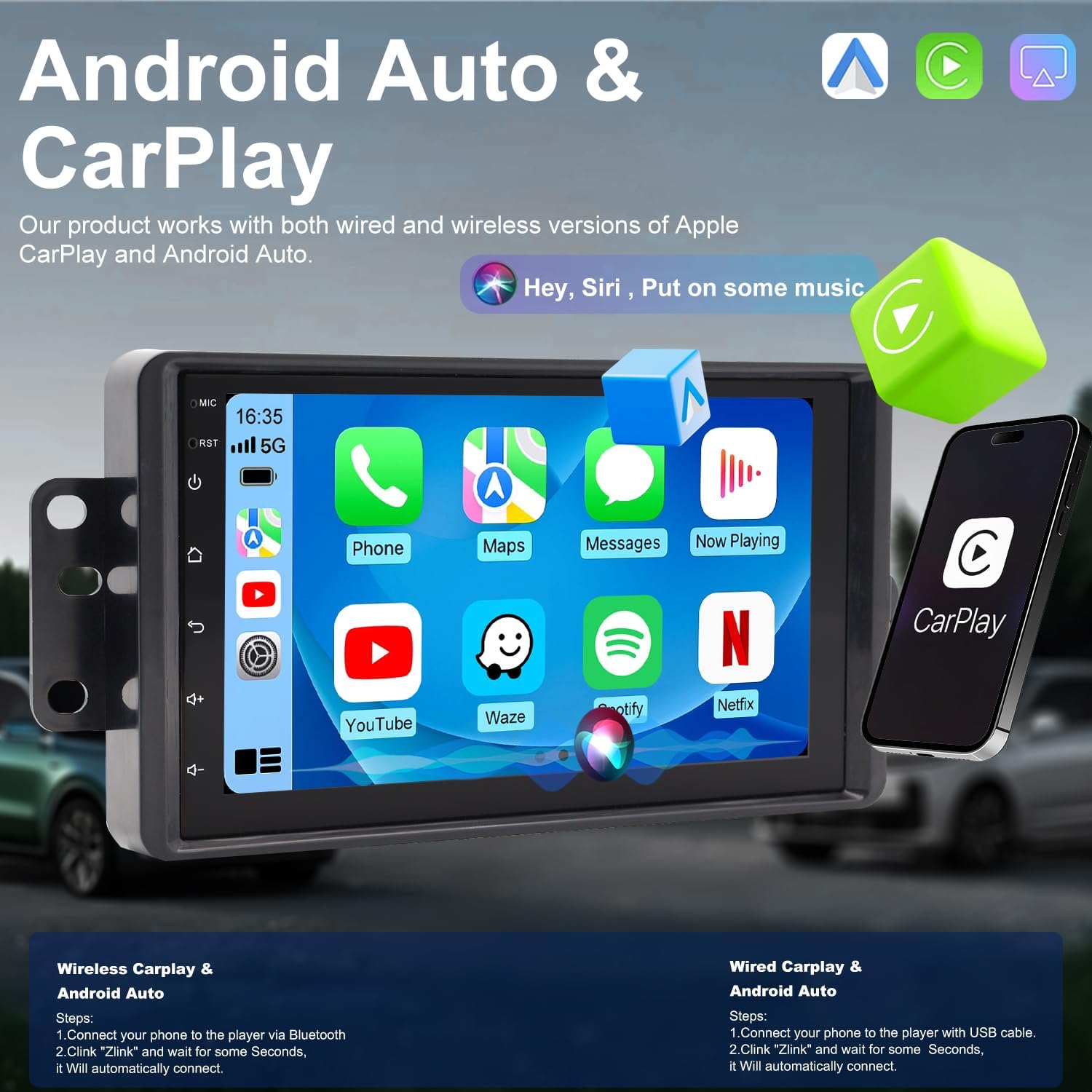 Upgarde Car Radio for Chevy Colorado 2004-2012, Express 2002-2012, for GMC Savana 2003-2007, Canyon 2004-2012, Envoy 2002-2009, 7 Inch Touch Screen Stereo, Carplay Android Auto GPS FM BT WiFi Camera