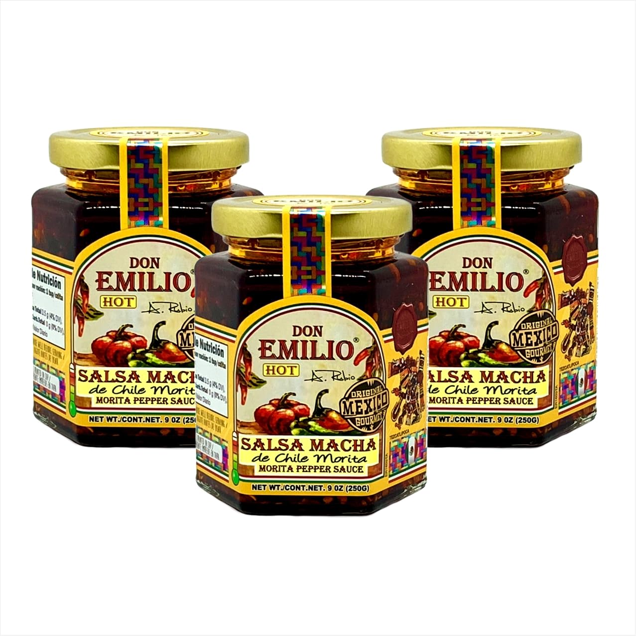 3 pack Salsas "Machas" Don Emilio 9 oz each (Morita Chilli), HOT, made in México