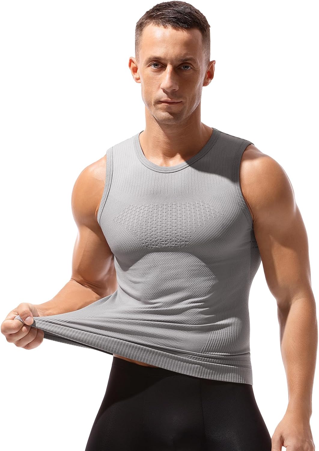 Casey Kevin Men's Shapewear Tank Top Sleeveless Compression Shirt Slimming Vest Gynecomastia Tummy Control Undershirts 3 Pack