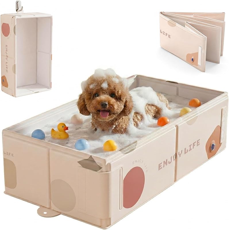 Banheira Dobrável para Cães Pequenos e Gatos com Dreno Lateral Vipxsa, Plástico, Apricot2