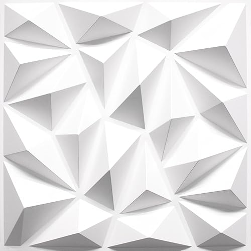 Dundee Deco Paneles de pared 3D  Paneles de pared de PVC blanco pintables con diamantes geométricos para decoración de pared interior, 19.7 x 19.7
