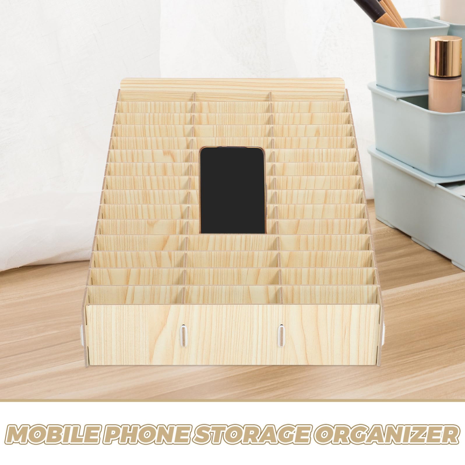 Organizer Scolastico in Legno di Acero 45 Scomparti, Struttura Stabile e Portatile, come Scatola in Legno Scomparti per Festa Scuola Decor e Ufficio