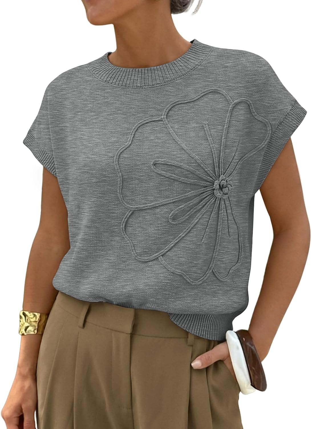 LILLUSORY Womens Short Sleeve Sweater Vest Spring Floral Tops Summer Dressy Casual Blouses Shirts Outfits 2026