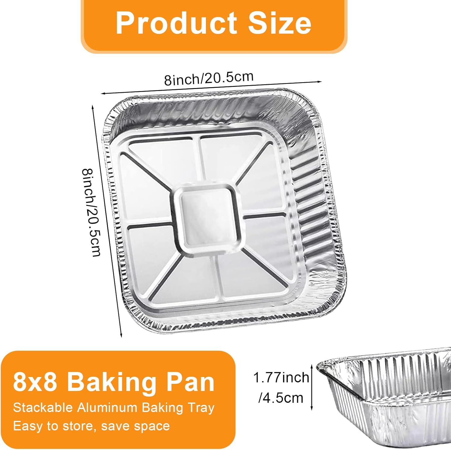 8x8 Baking Pan with Lids, 25-Pack Disposable Aluminum Foil Pans, Heavy-Duty Square Cake Pans & Meal Prep Containers for Baking, Catering, Grilling & Food Storage