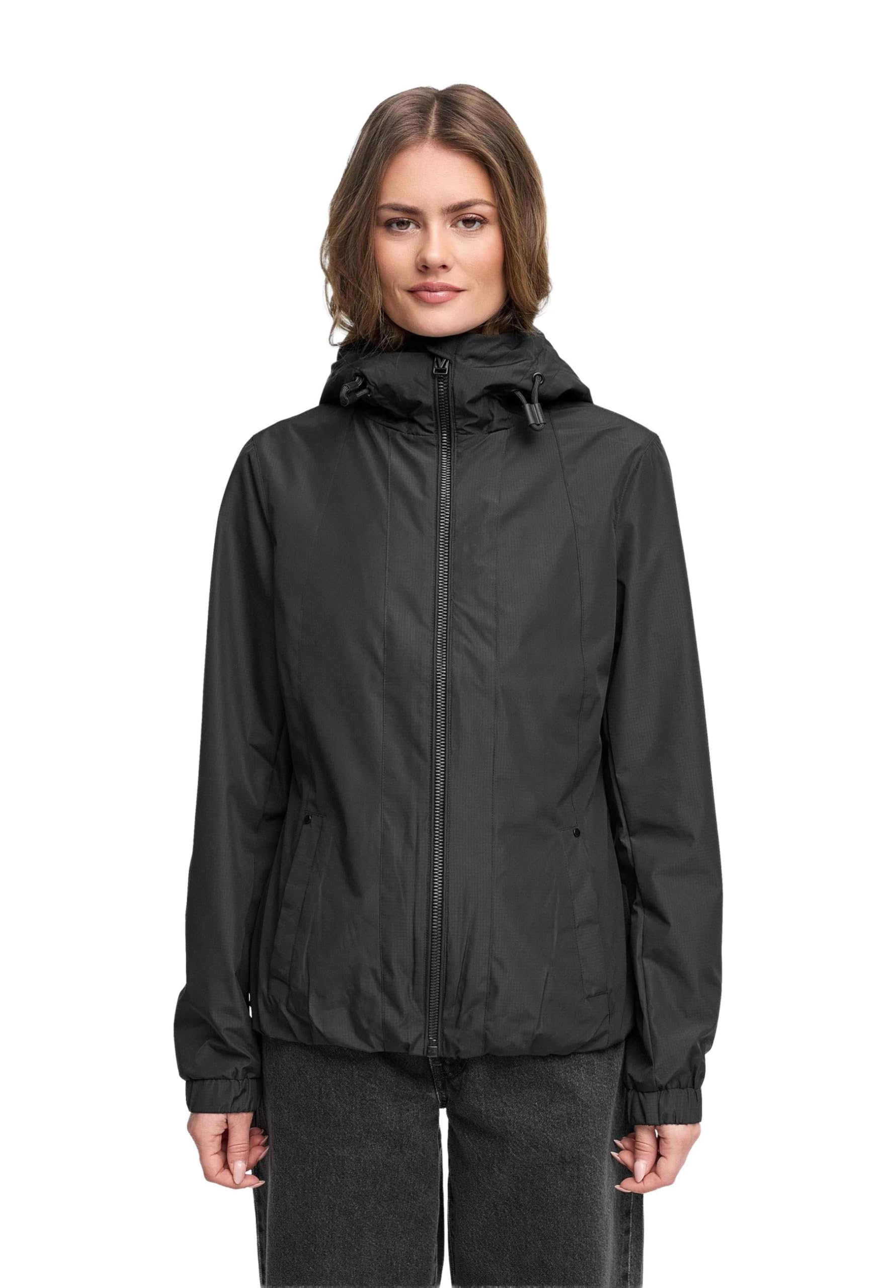 MARIKOO Damen Übergangsjacke (XS-3XL) wasserabweisend, mit Kapuze, 3 Taschen - N134