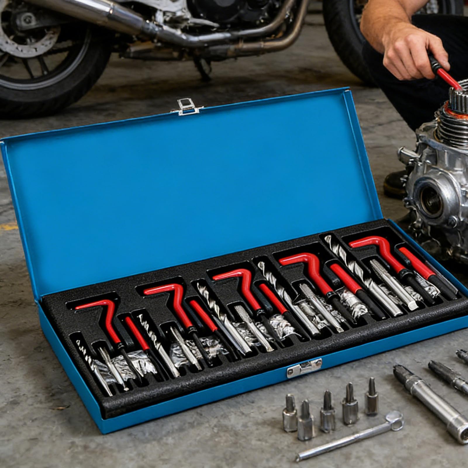 Generico Kit Riparazione Blocco Motore Set Inserto Punta elicoidale | Set utensili riparazione cilindri con inserti punte elicoidali Per camion, veicolo, trattore, rimorchio, SUV