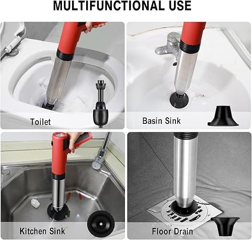 Miniatura 10 de Émbolo eléctrico para inodoro, removedor de obstrucciones de drenaje de pelo, émbolo de aire de alta presión, émbolo resistente para inodoro, baño