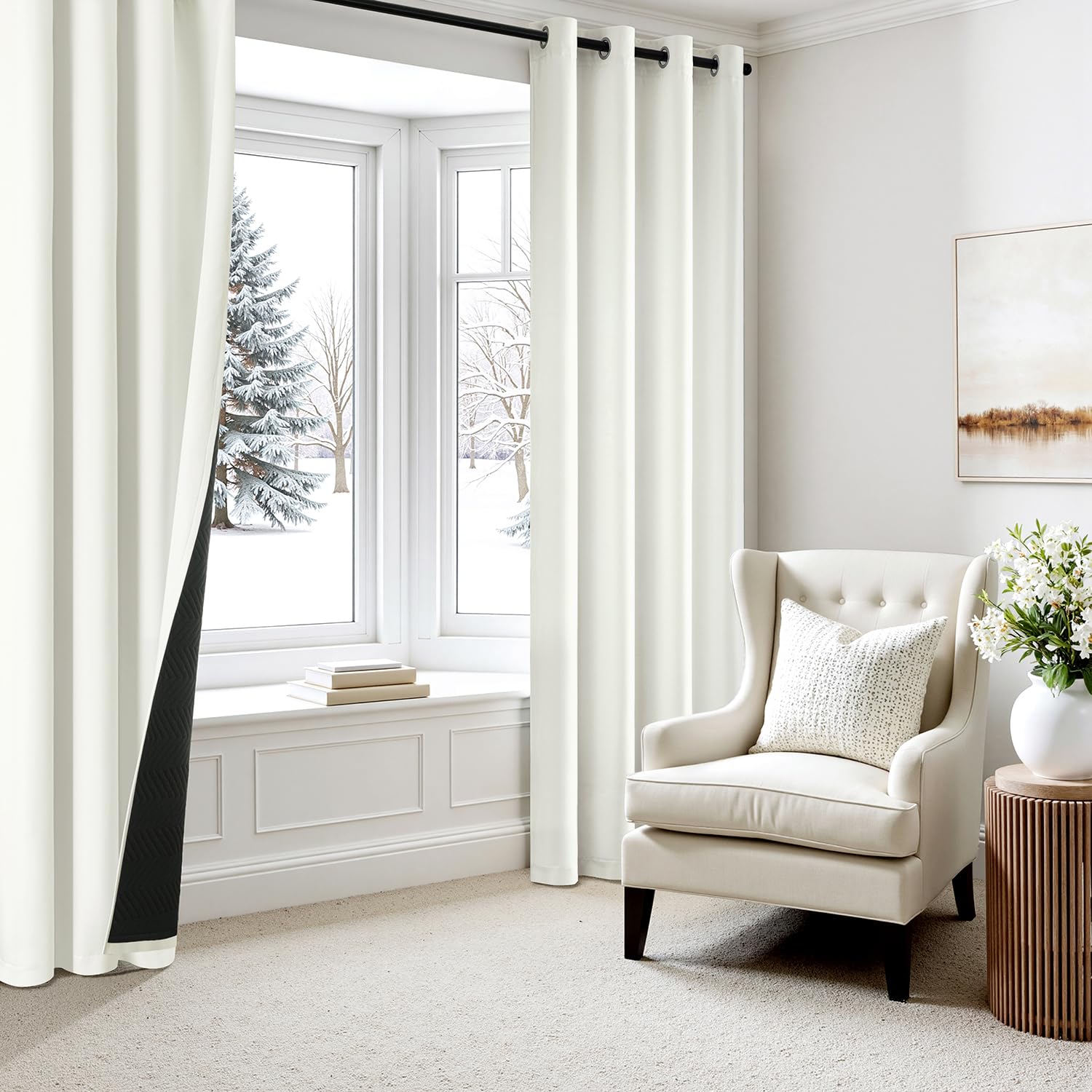 MIULEE Cortina Opaca Blanca 1 Pieza 132x225cm Doble Capa Ojales Termica
