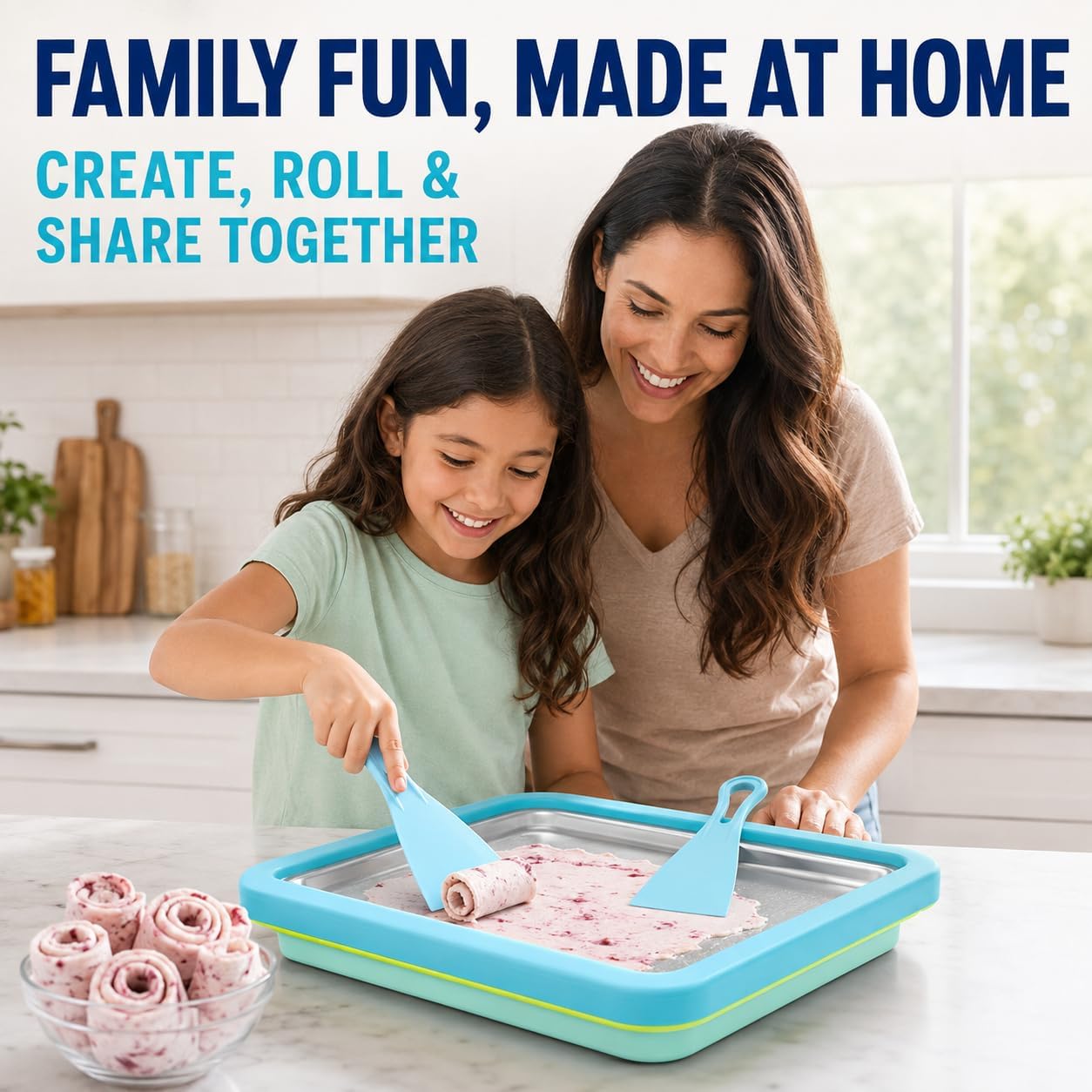 Rolled Ice Cream Maker Kit, Stainless Steel Freezing Pan with 2 Spatulas, No Electricity Required