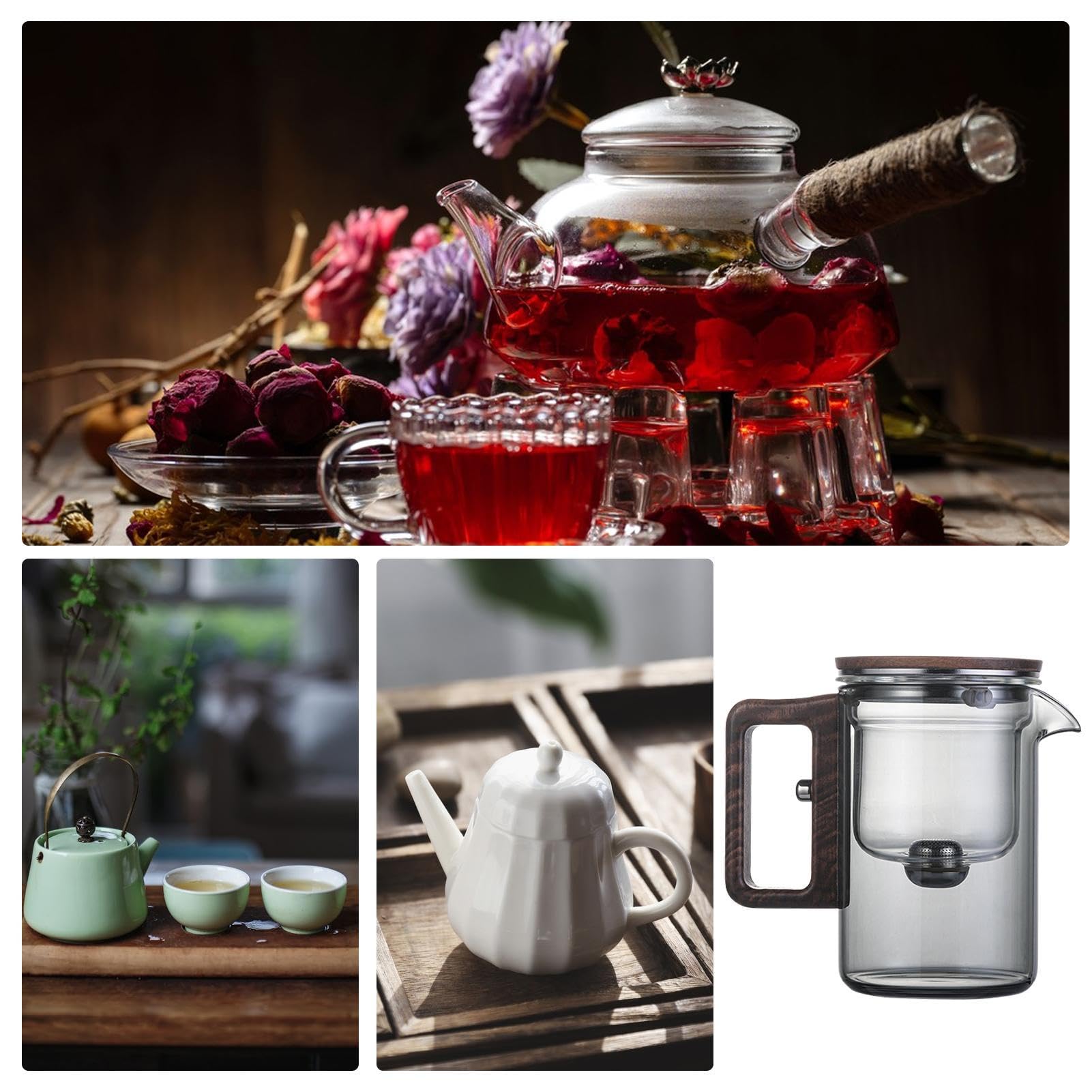 Teiera in – Teiera multiuso trasparente | 520 ml filtro in | trasparente teiera in borosilicato con colino, bollitore trasparente resistente al calore per tè verde, tè nero