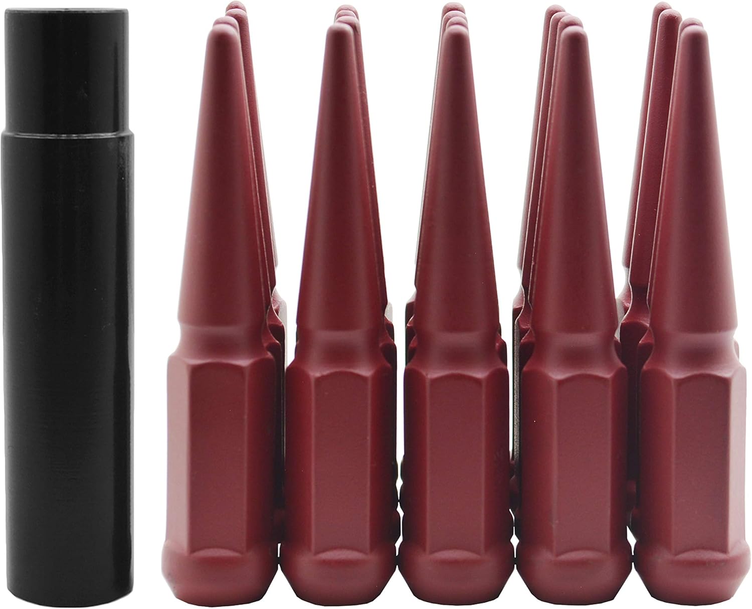 Venum wheel accessories 32 Pc Powder Coated Wrinkle Maroon Spike Lug Nuts | M14x1.5 | 4.5 inch Tall | 1 Piece Construction | for 2012-2020 RAM 2500 3500 Dually Heavy Duty 8x6.5 8 Lug