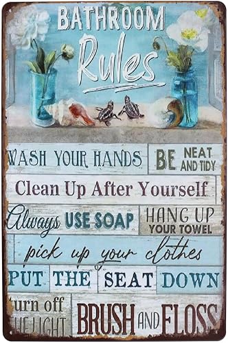 Letrero de metal con diseño de reglas de baño Clean Up After Yourself, decoración del hogar, placa de arte retro vintage (limpio)