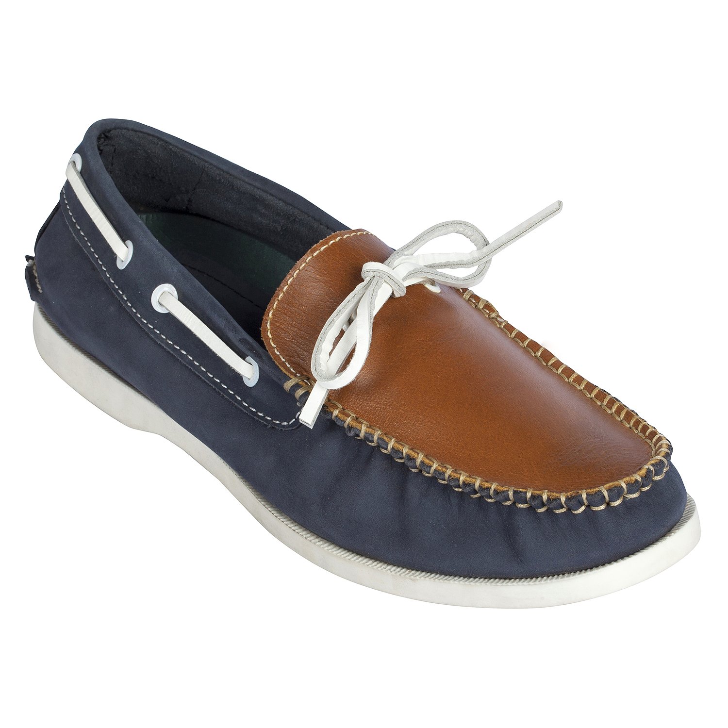 tzaro Genuine Leather Tan & Navy Color Boat Shoe - Noah, BOAT107BLUTN-picture-1