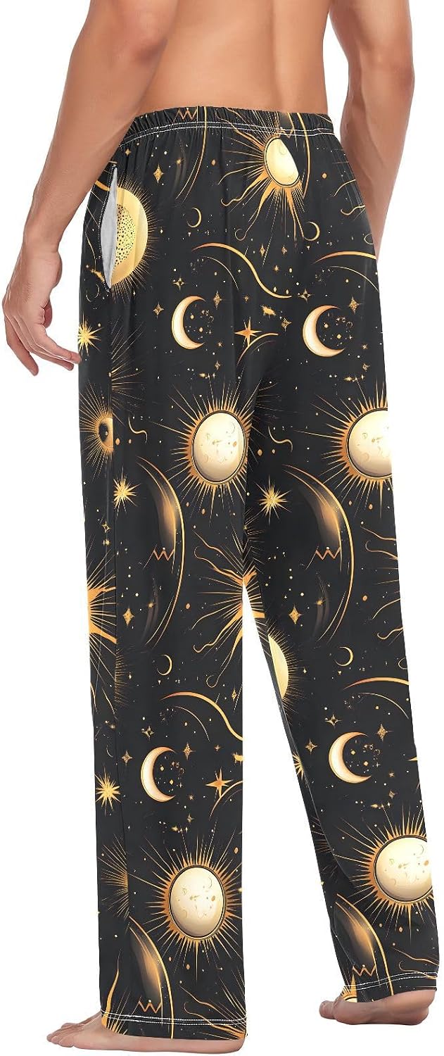 ALAZA Golden Sun Star Moon Alchemy Men's Pajama Pants Men Cotton Pajama Bottoms with Pockets, S