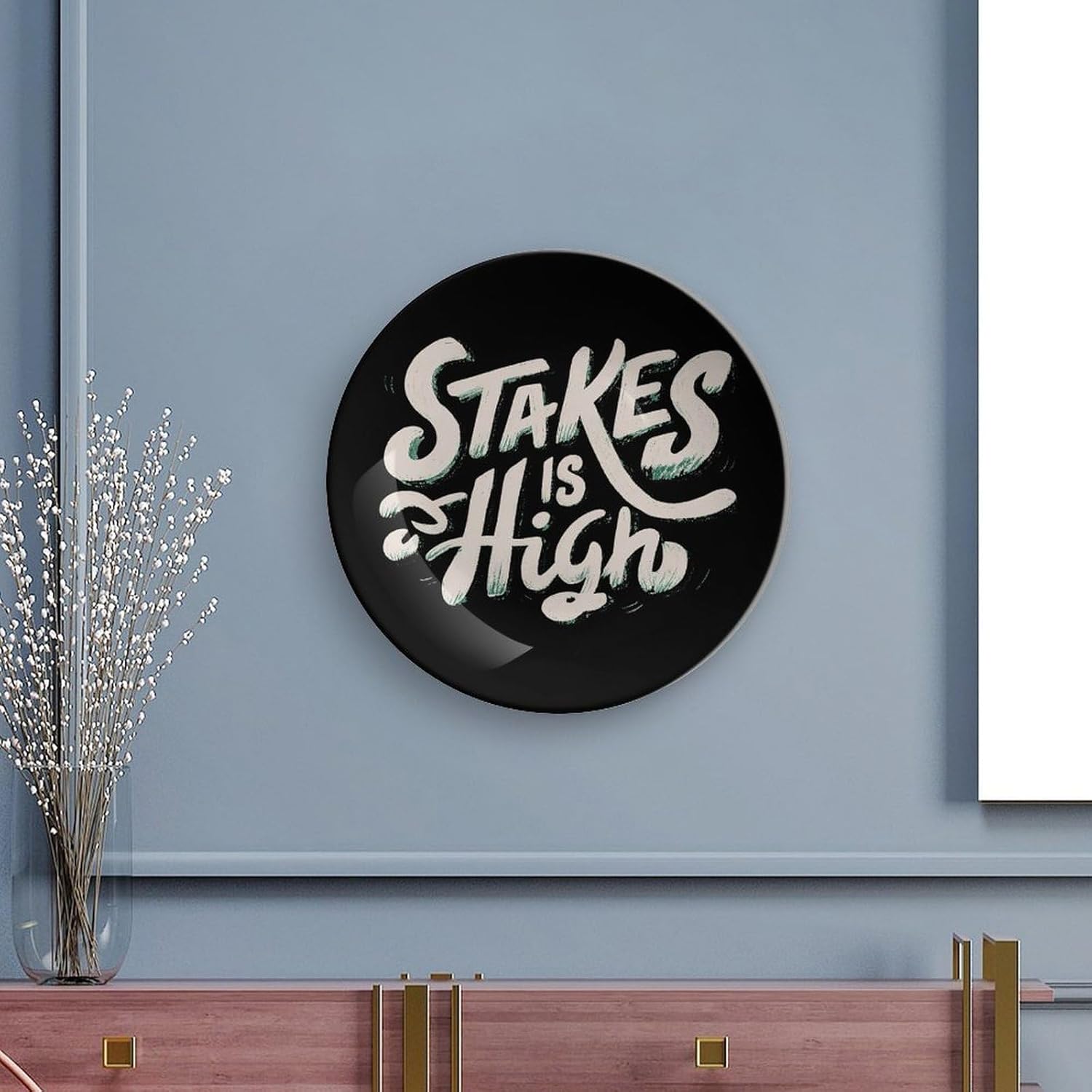 Stakes Is High Decorative Plates for Display Ceramic Plate Tray with Stand Hanger Home Decor
