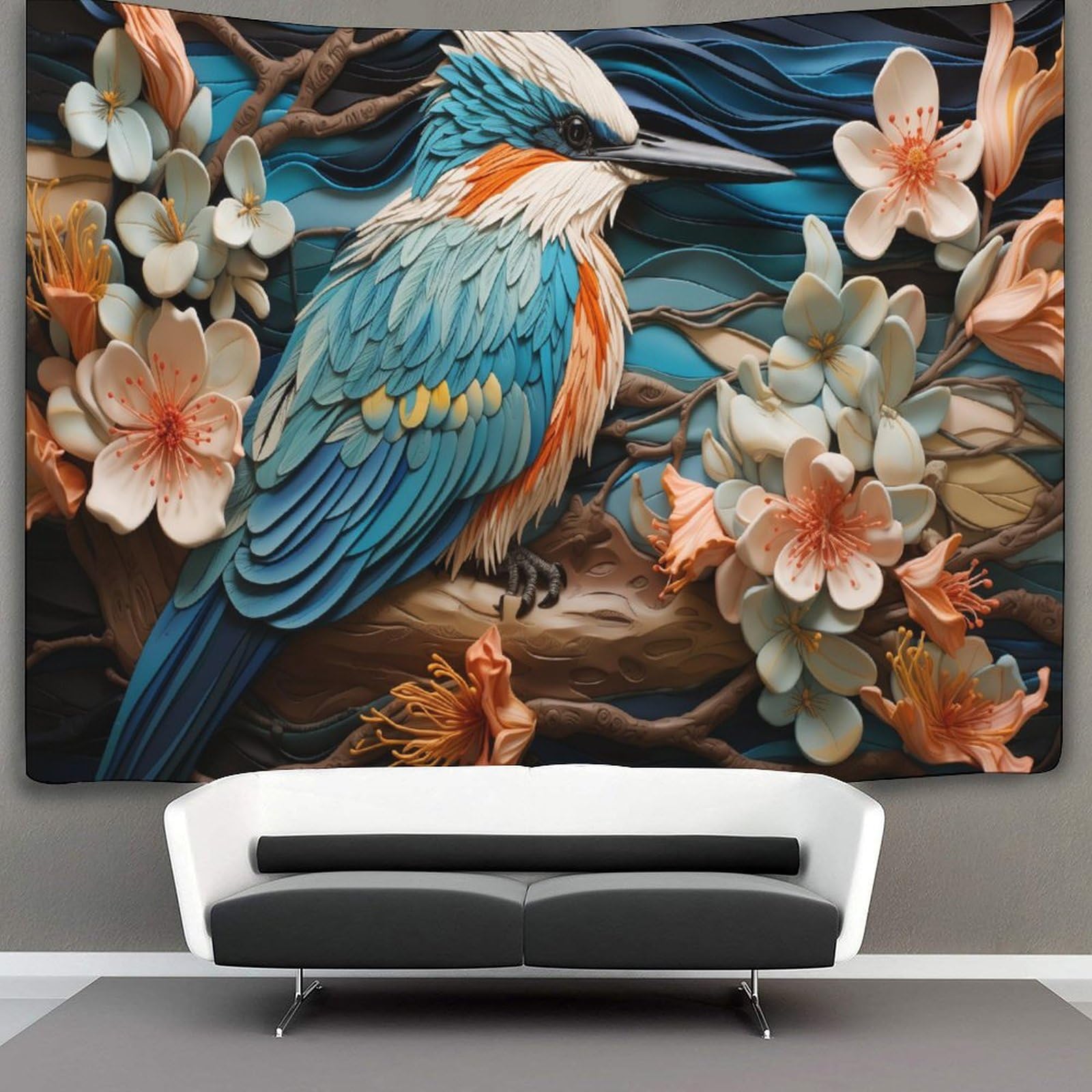 kaiyun Kingfisher Decorations Tapestry Birds Animals 3D Printing Wall Blanket Wall Hanging for Living Room Bedroom Dorm Decor 70cmx100cm