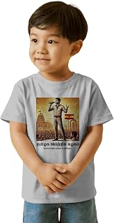 Veztyle Fashion Kids T-Shirt, White, Cotton, TVK Flag with Vijay Standing Pose Print, Crew Neck, Half Sleeve, Unisex Regul... Price In India