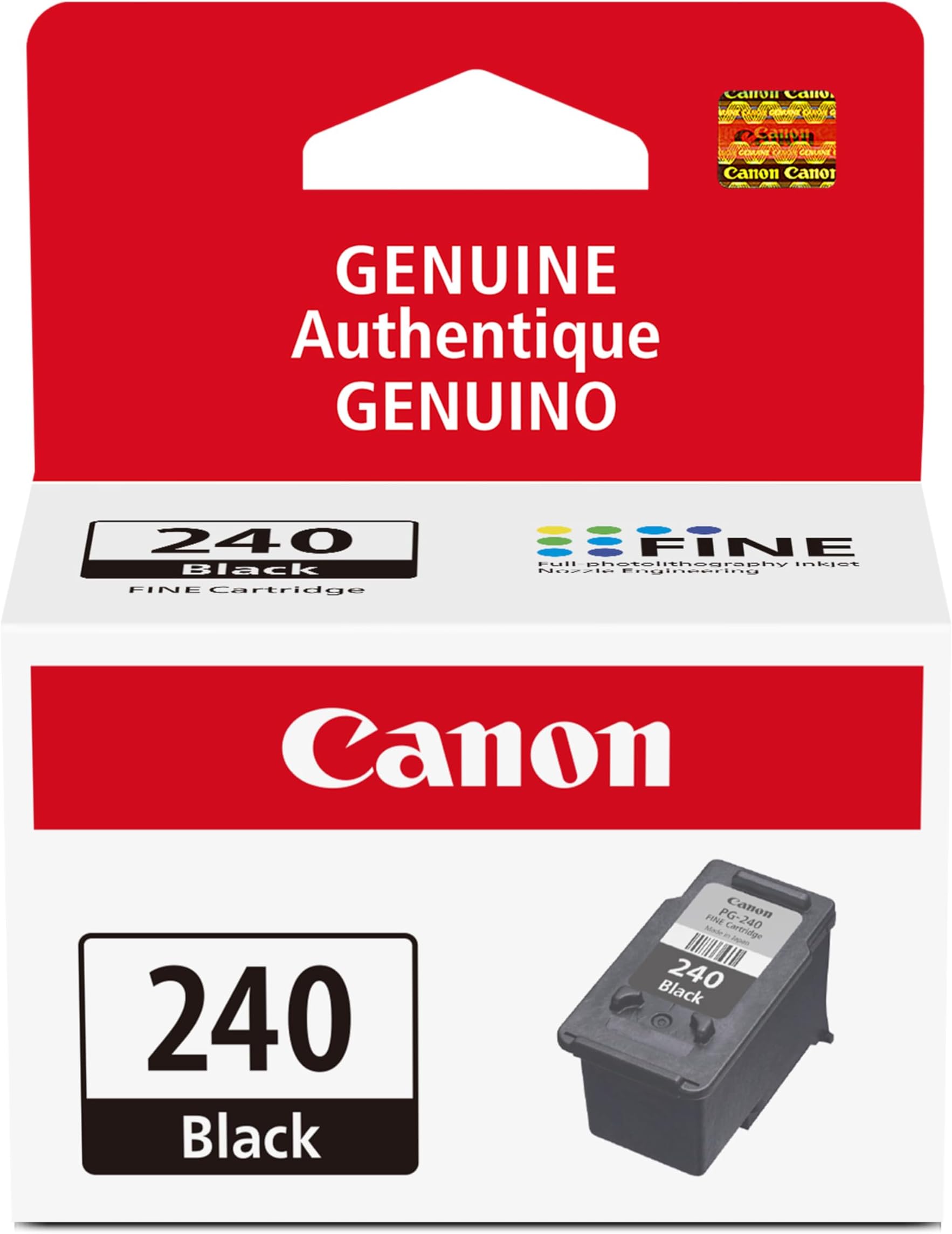 Canon PG-240 Genuine Black Ink Cartridge, Compatible with MG2120/3120/4120, MX512/432/472/372/392/522/532/452, MG2220/3220/4220/3520/3620, TS5120