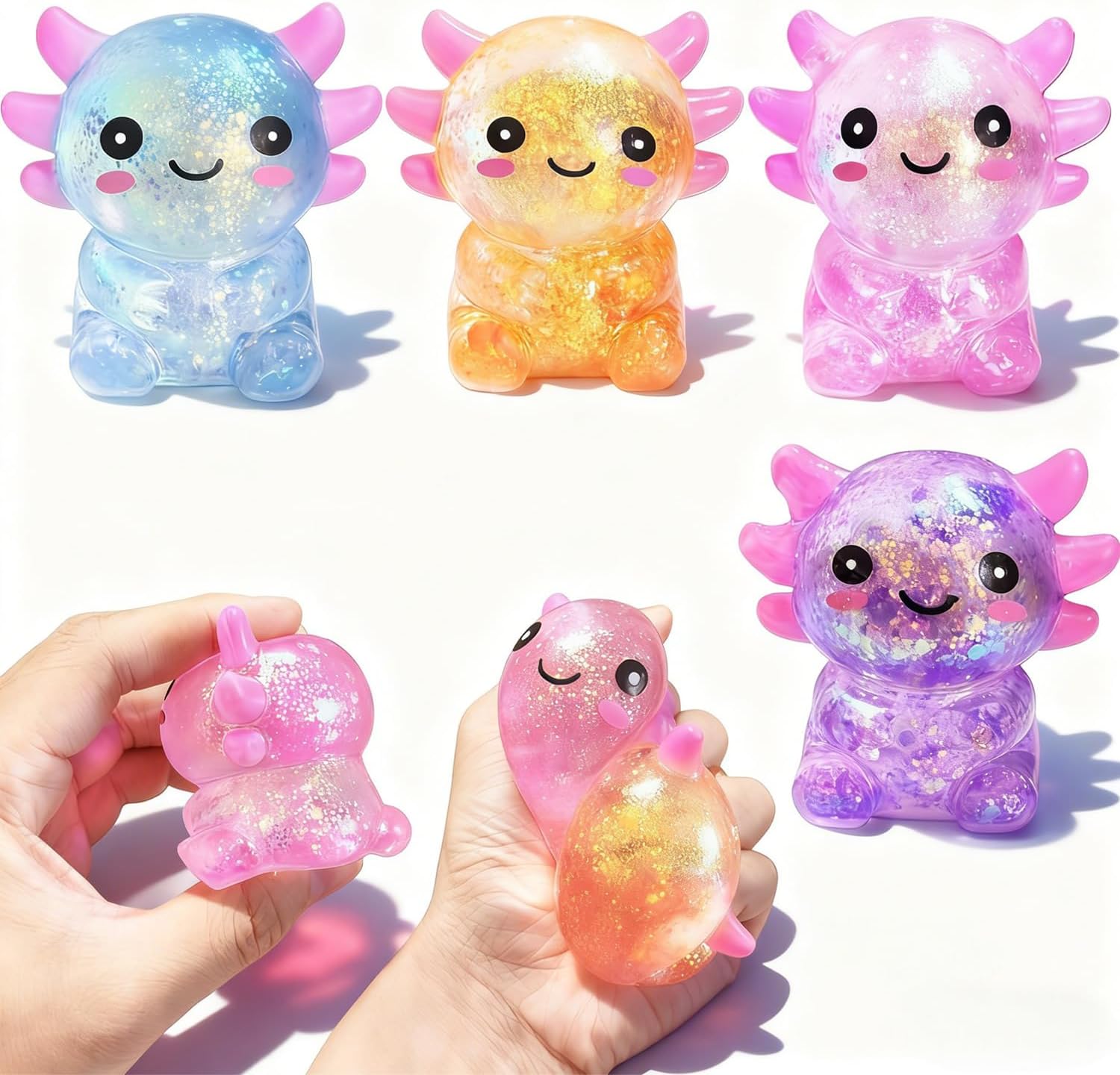 4 Pcs Axolotl Stress Relief Squishy - Malt Sugar Filled Sensory Fidget Tools for Adults, Slow Rising Desk Anxiety Relief & Focus Aid