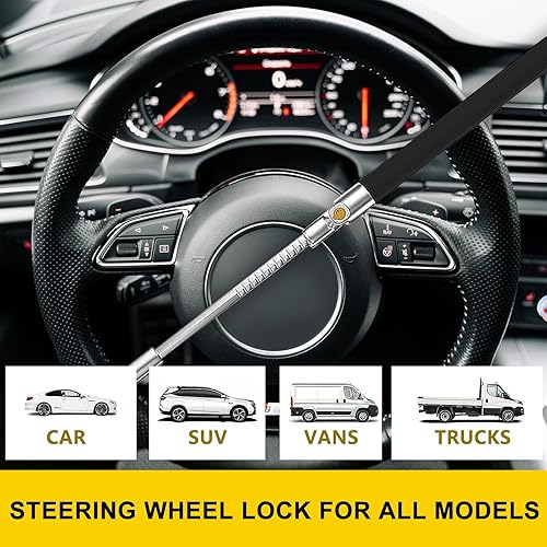 Miniatura 3 de Dachenus Cerradura de volante, bloqueo de rueda, bloqueo universal retráctil para volante de automóvil, vehículo con protección antirrobo ajustable