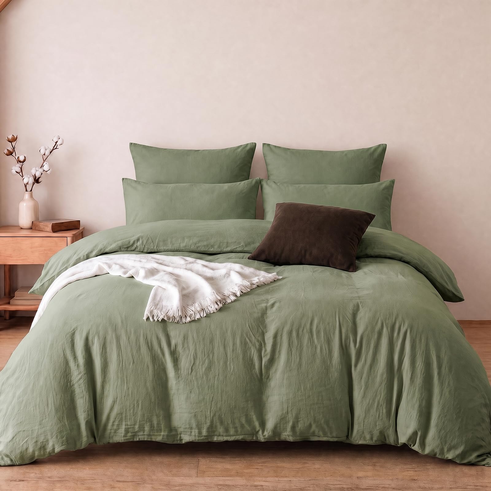 Soifox Musselin Bettwäsche Set 135x200 2 teilig 100% Baumwolle Olivgrün‌