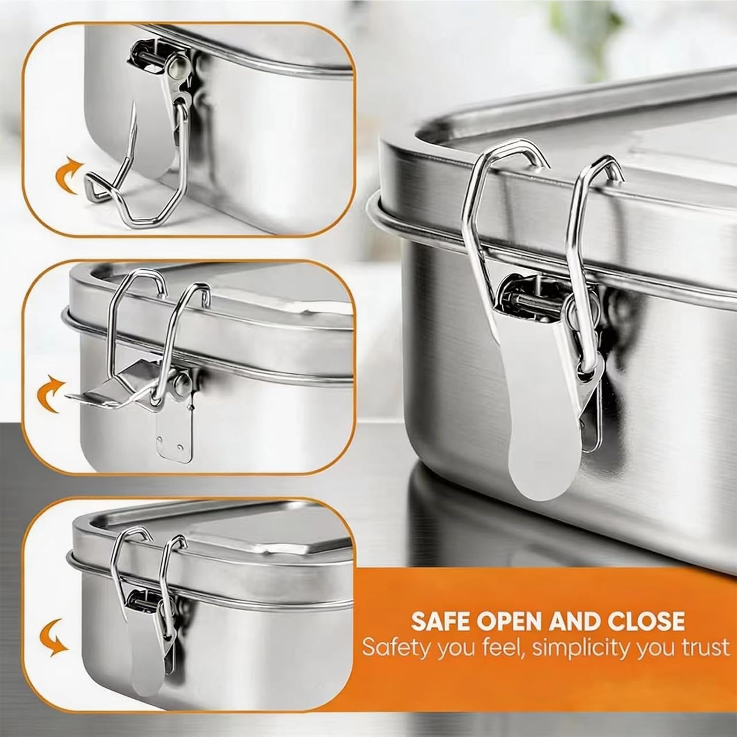 Stainless Steel Lunch Box 50oz with 4Compartments, Stainless Steel Bento Box 1500ml, Metal Lunch Box Adults with Sealing Lockable Clips, Snack Containers for Camping Home Office Picnic Dishwasher Safe image 5