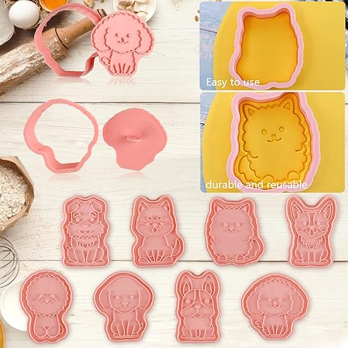 Miniatura 5 de Juego de 8 cortadores de galletas de animales con émbolo, 8 piezas de cortadores de estampado de animales 3D para moldes de galletas y queso de