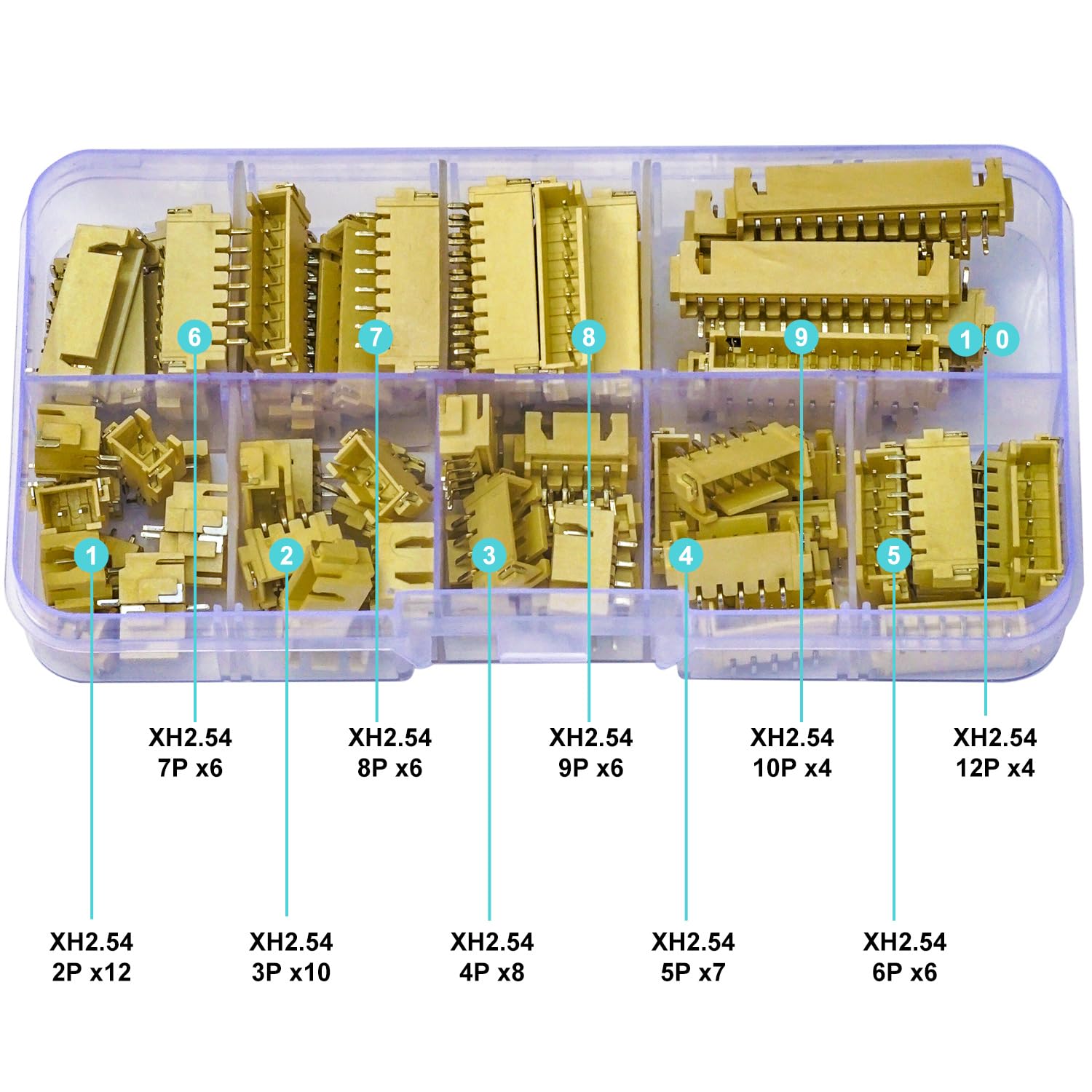 JST-Steckverbinder-Set, XH2,5 SMT-Header JST 2,54 mm Pitch IC-Buchsenstecker-Adapter, JST-Anschluss-Set, 69 Stück, JST-XH 2/3/4/5/6/7/8/9/10/12-poliger SMT-Header rechtwinkliger Header (XH2.5