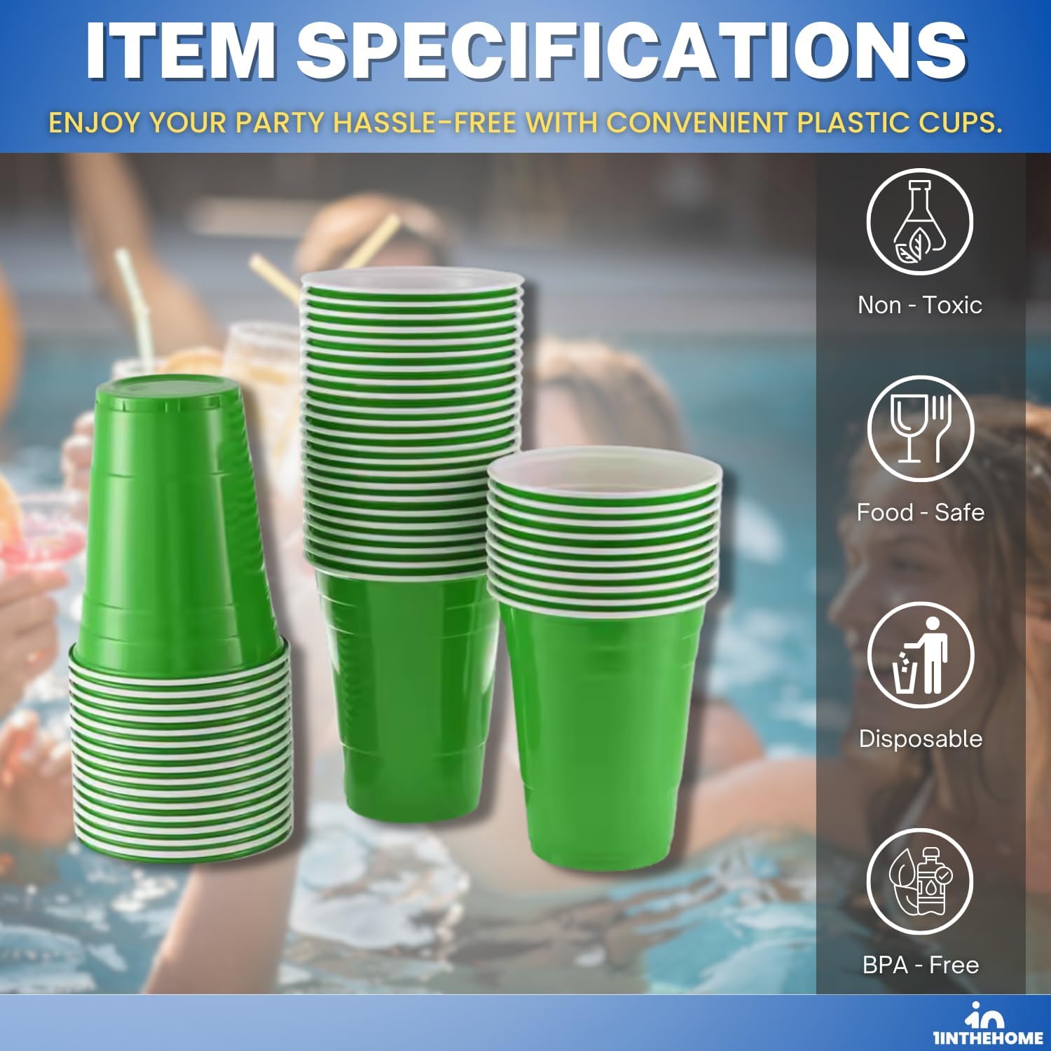 Green Plastic Cups 16 oz Disposable Party Cups for Beer, Wine, Cocktails, Soda, and Events (50 Pack) - Image 6