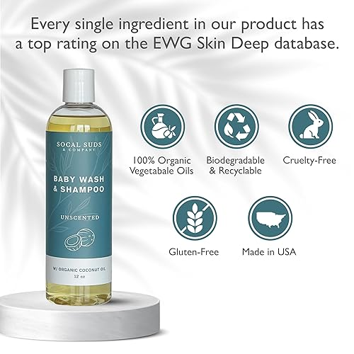 Miniatura 2 de SoCal Suds & Company Champú orgánico para bebés y gel de baño - Jabón de Castilla 2 en 1, hipoalergénico, piel sensible, jabón natural, champú para