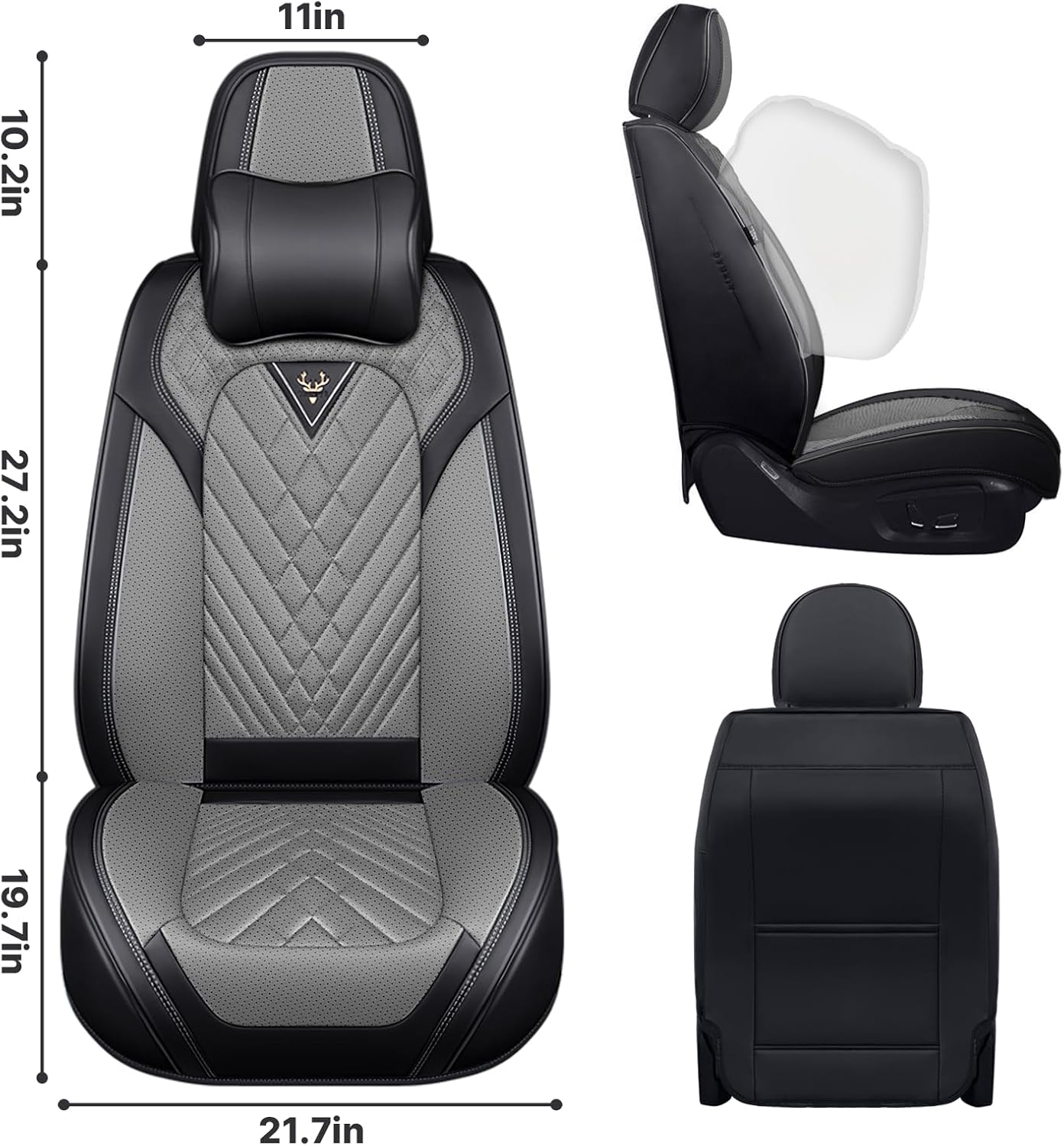 Car Seat Covers Fit for Toyota RAV4 1999-2025,Waterproof Premium Leather Seat Covers Breathable Seat Protector Coverage Automotive Seats Cushions (Full Set with Headrest,Gary-Black)