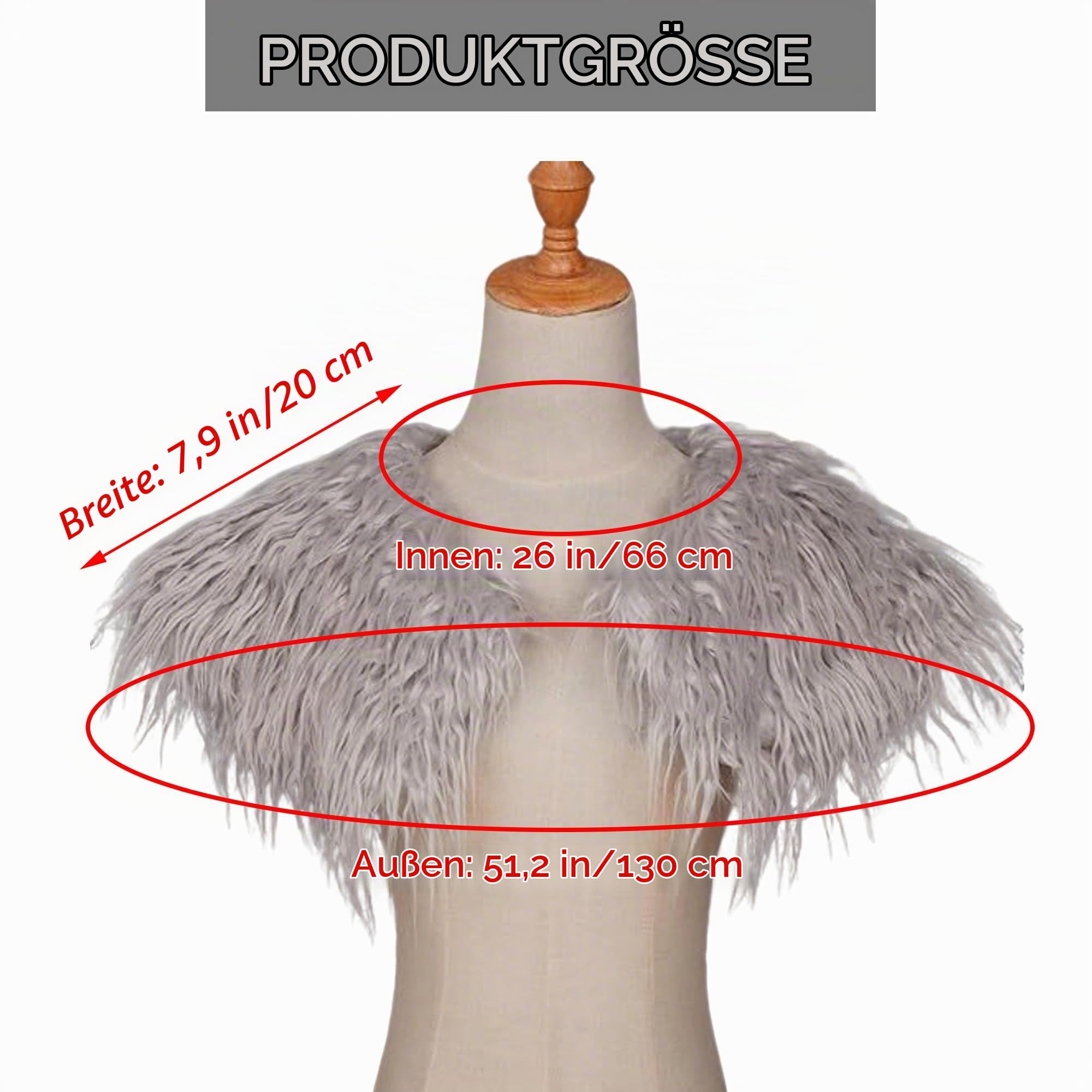 Damen Viking Kunstfell Kragen Künstlicher Pelzkragen Mädchen Wikinger Fell