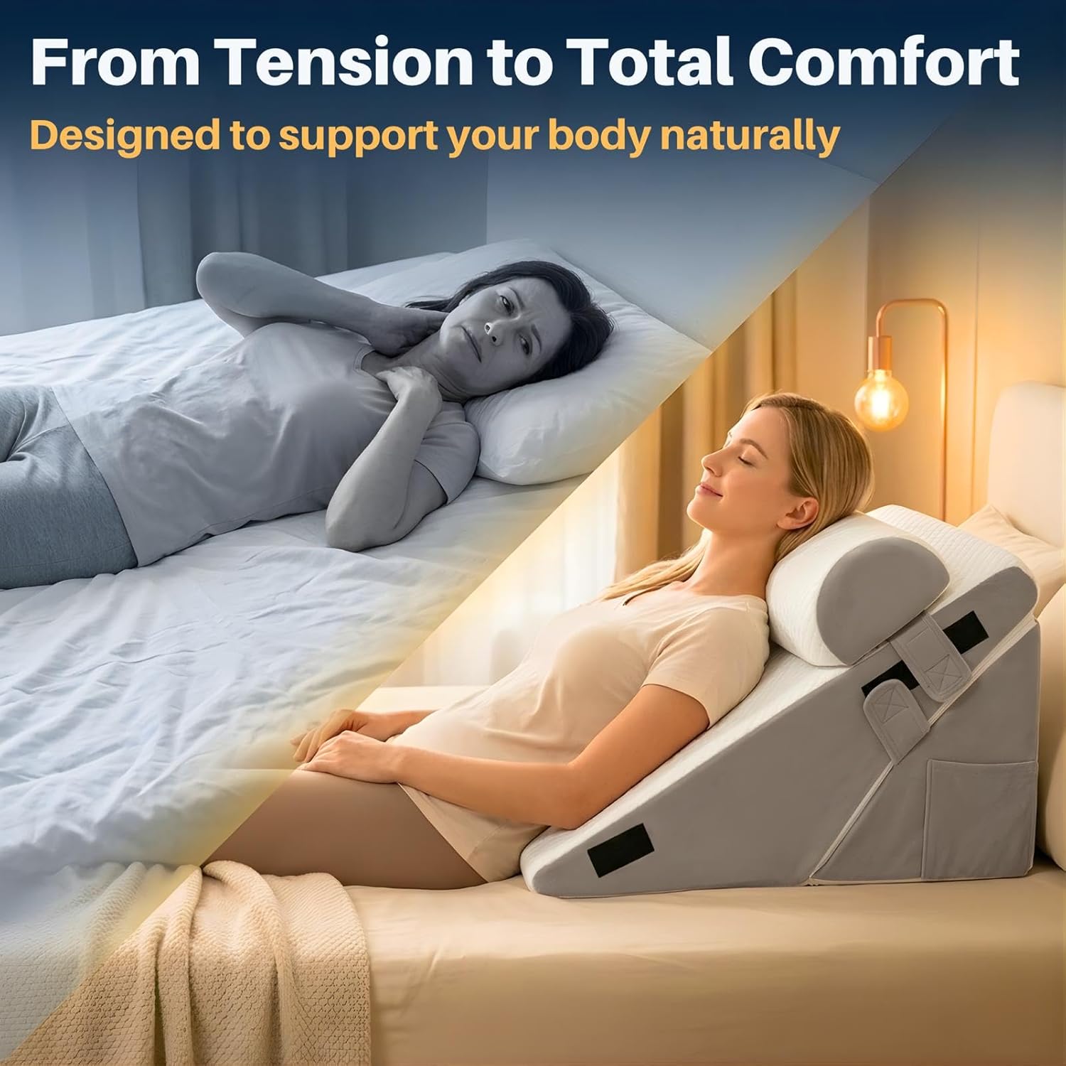 10-in-1 Adjustable Design 3PCS Wedge Pillow for Sleep Apnea, Wedge Pillow for Acid Reflux Relief, Orthopedic Headboard Bed Wedge Pillow for Sleeping, Neck & Back Support for Snoring and Reading