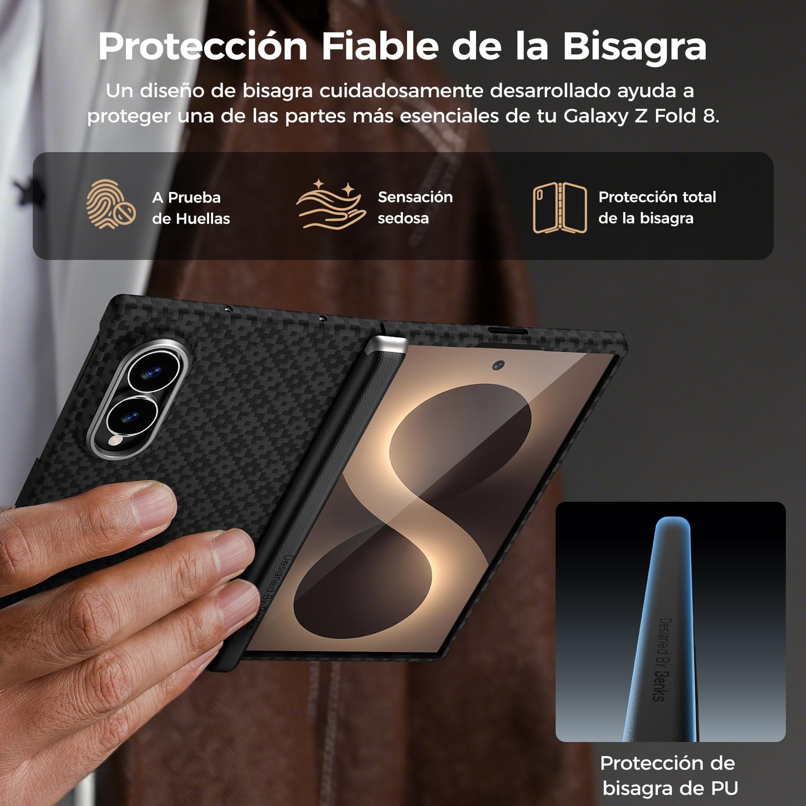 BENKS ArmorGrid Air Funda para Samsung Galaxy Z Fold 8 para MagSafe | Ultrafina en Fibra de Aramida Kevlar, Protección de Bisagra, Ligera Minimalista, Delgada y Cómoda al Tacto