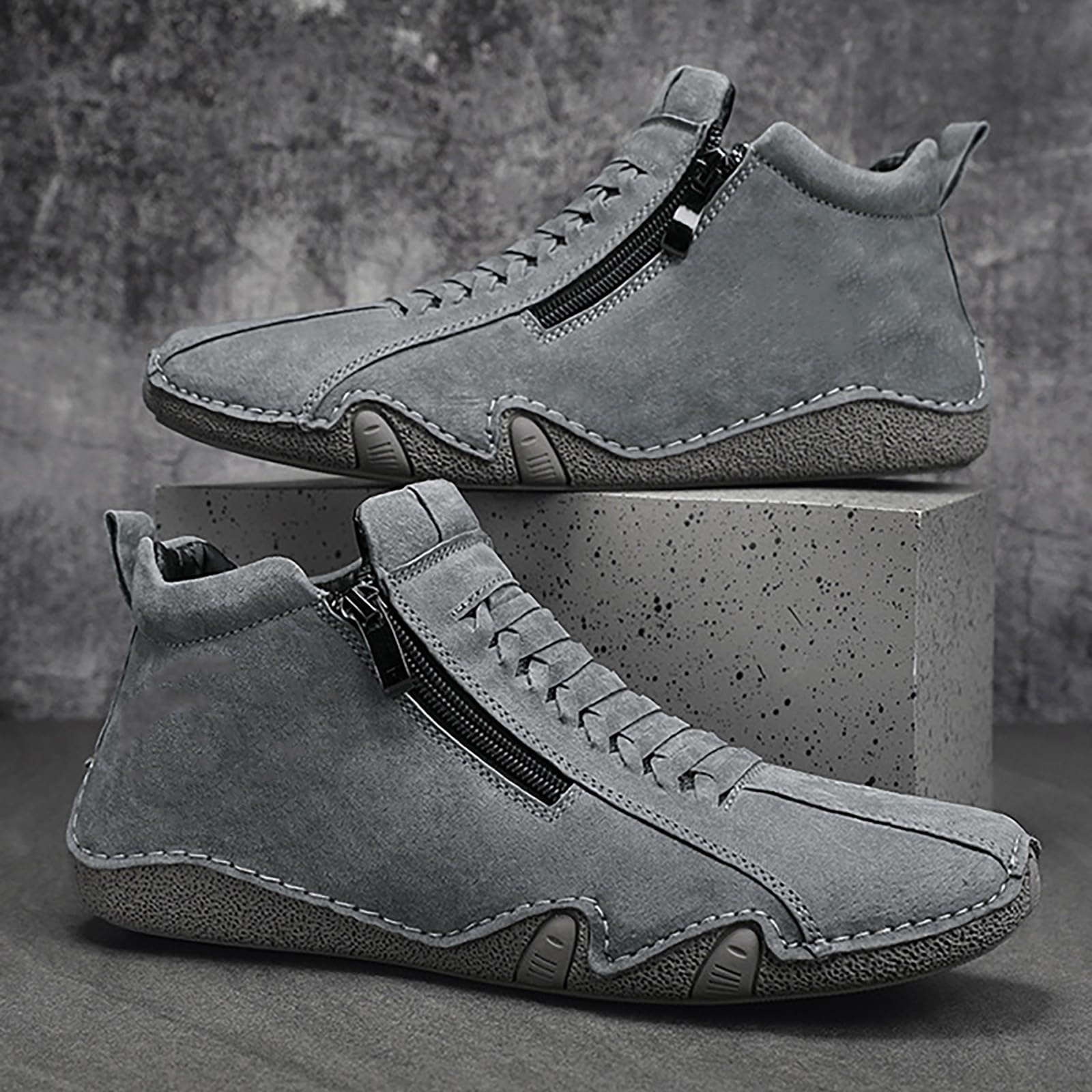 Tenis casuales de caña alta para hombre, con cremallera, uso diario, gris