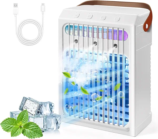 Portable Air Conditioners,1000ML Portable AC Unit,Personal Small Air Conditioner,3 Speed Quiet Evaporative Air Cooler,2/4/6H Timer OFF,7Color Night Light,for Bedroom,Room,Office,Desk,Tent,Indoor.White