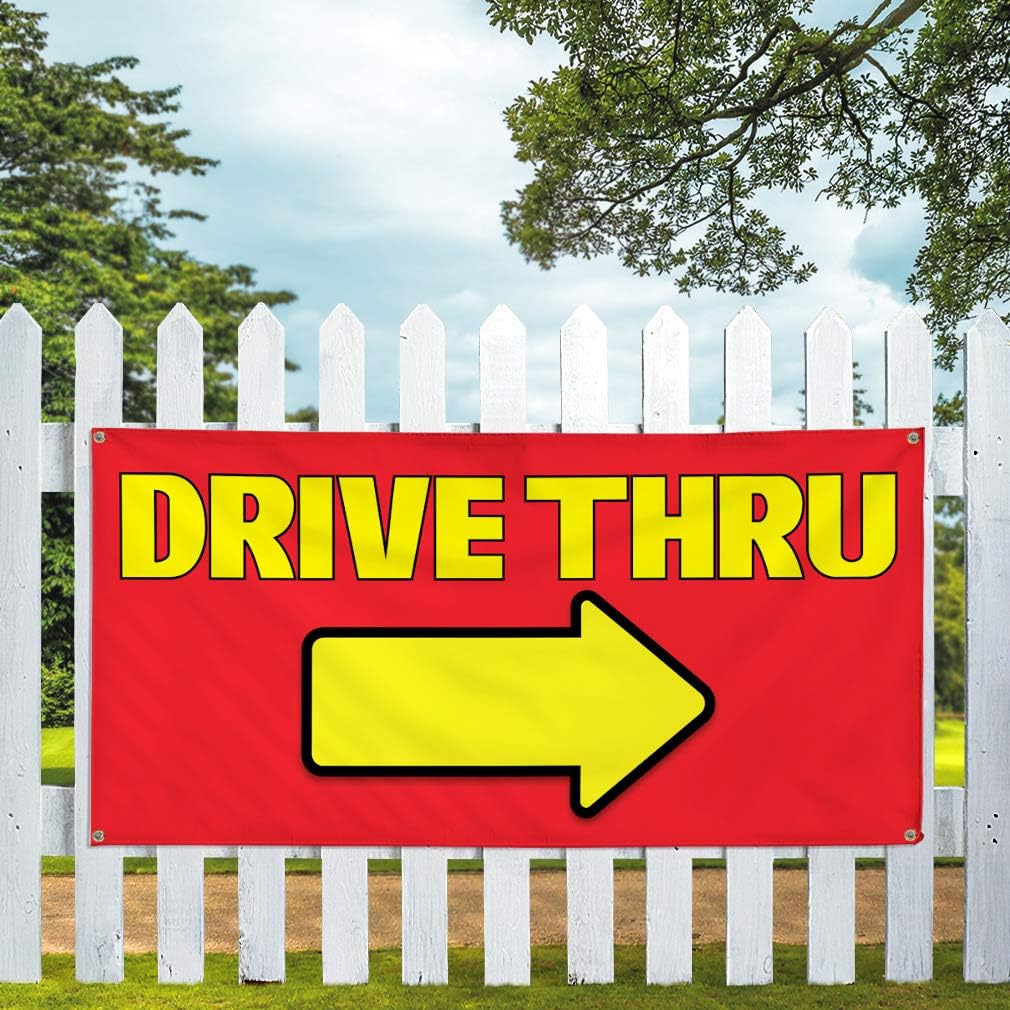 Vinyl Banner Multiple Sizes Drive thru C Outdoor Advertising Printing Business Outdoor Weatherproof Industrial Yard Signs 4 Grommets 16x40Inches