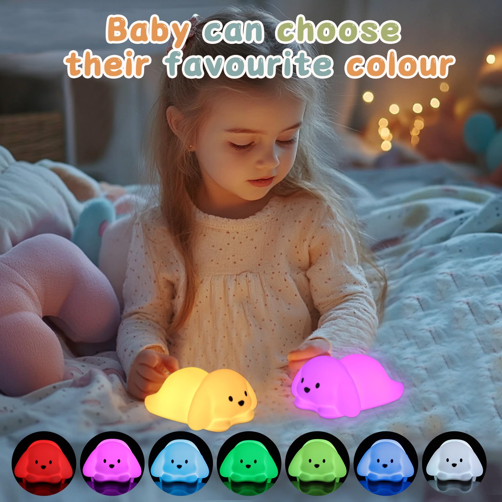 LOVERUIS Night Light for Kids Squishy Dog NightLight 1/3 Hour Timer Lamp Dimmable Nursery Lamp 16 Colorful Rechargable Night Lights Gift Cute Decoration Bedroom