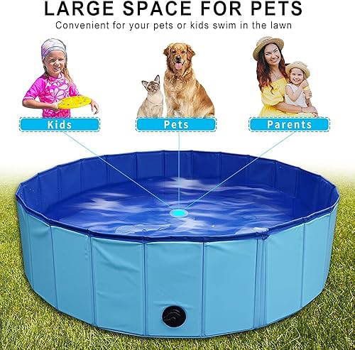 Miniatura 4 de Piscina plegable para perros y mascotas, piscina grande para cachorros, bañera ideal para mascotas, niños, jardín, patio, baño (XL 63 x 12 pulgadas
