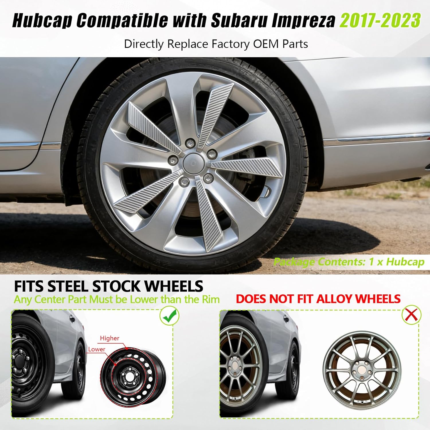 Hub Cap Wheel Cover Compatible with 2017-2023 Subaru Impreza, Chrome Plated Silvery OEM Style Tire Hub Hubcap Wheel Cover 1pc Fit for 2017-2023 Subaru Impreza 28811FL010 28811FL02A Hubcap