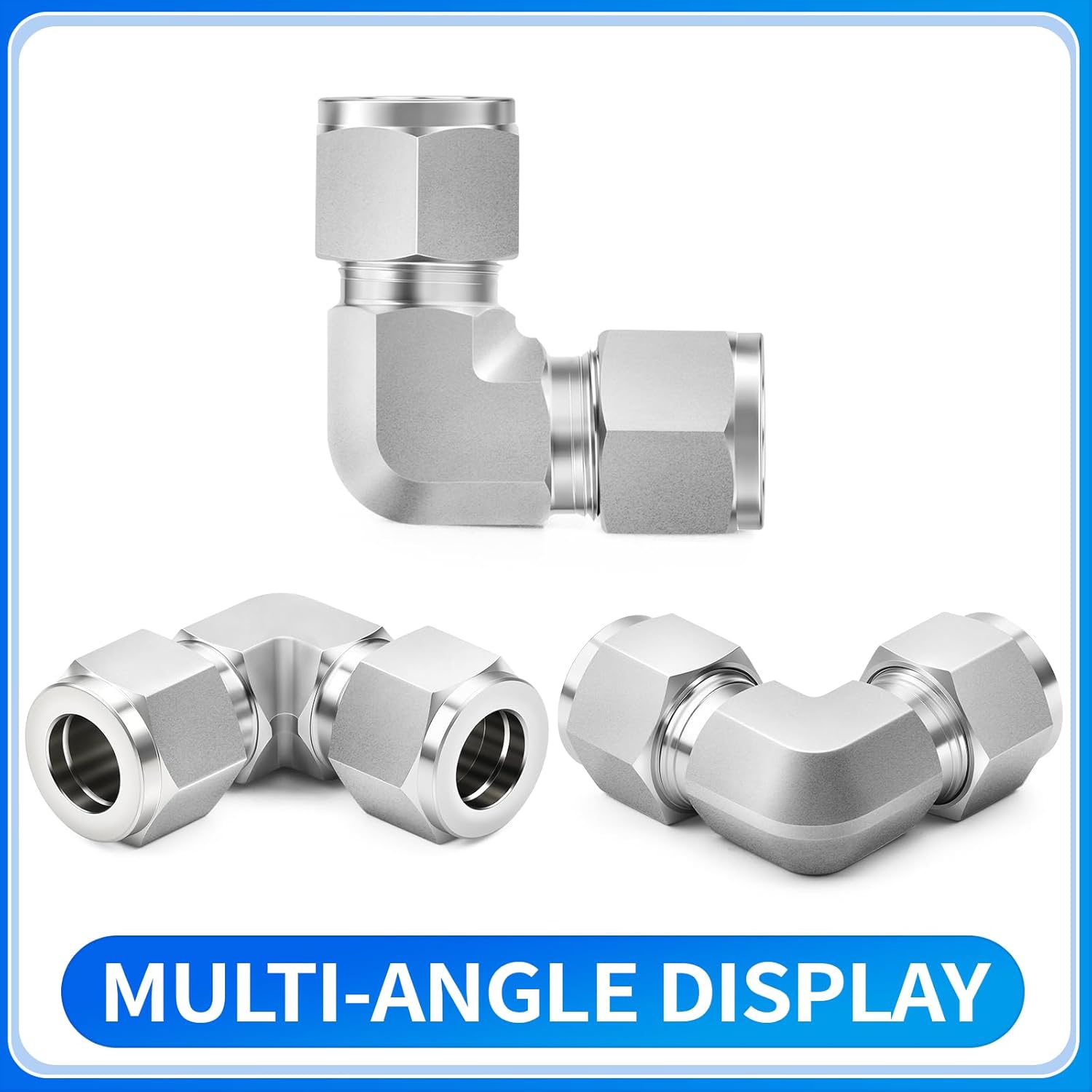 ChillWaves 304 Stainless Steel Compression Tube Fitting, 1/8" OD x 1/8" OD 90 Degree Elbow Compression Union Connector(2-PACK)