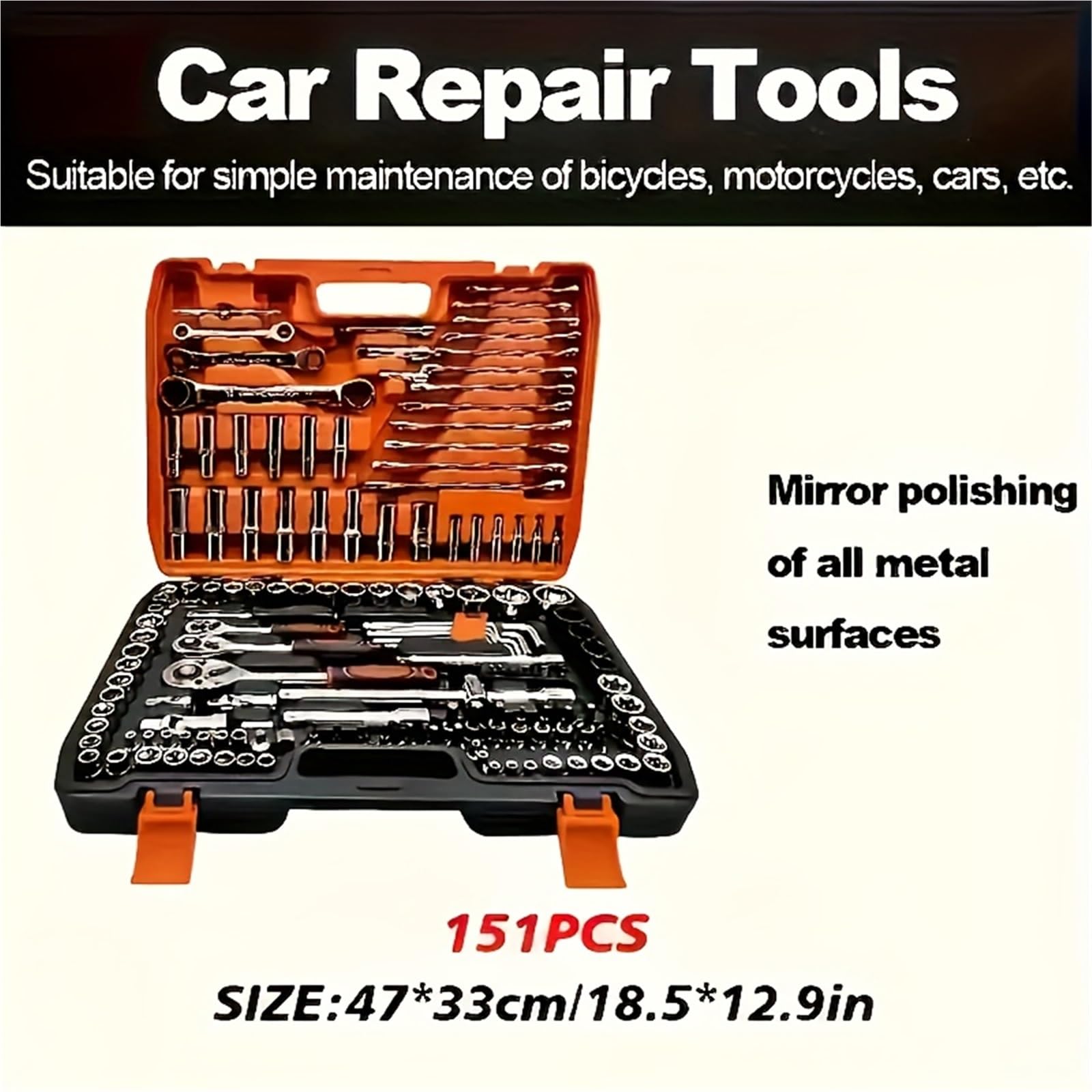 Kit di attrezzi per auto da 151/46 pezzi | Chiave dinamometrica a cricchetto ultra-portatile per riparazioni di auto/moto/bici cilindro e boccole Utensile per Cuscinetti e Bocco(151PCS suite)