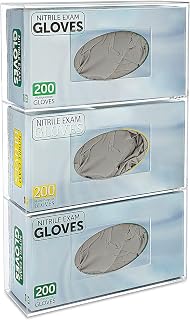 Glove Box Holder Dispenser - Triple Side Loaded Clear Acrylic Rack for Medical, Latex, Rubber, Nitrile, Exam, Disposable Glove Boxes, GLOVES NOT INCLUDED