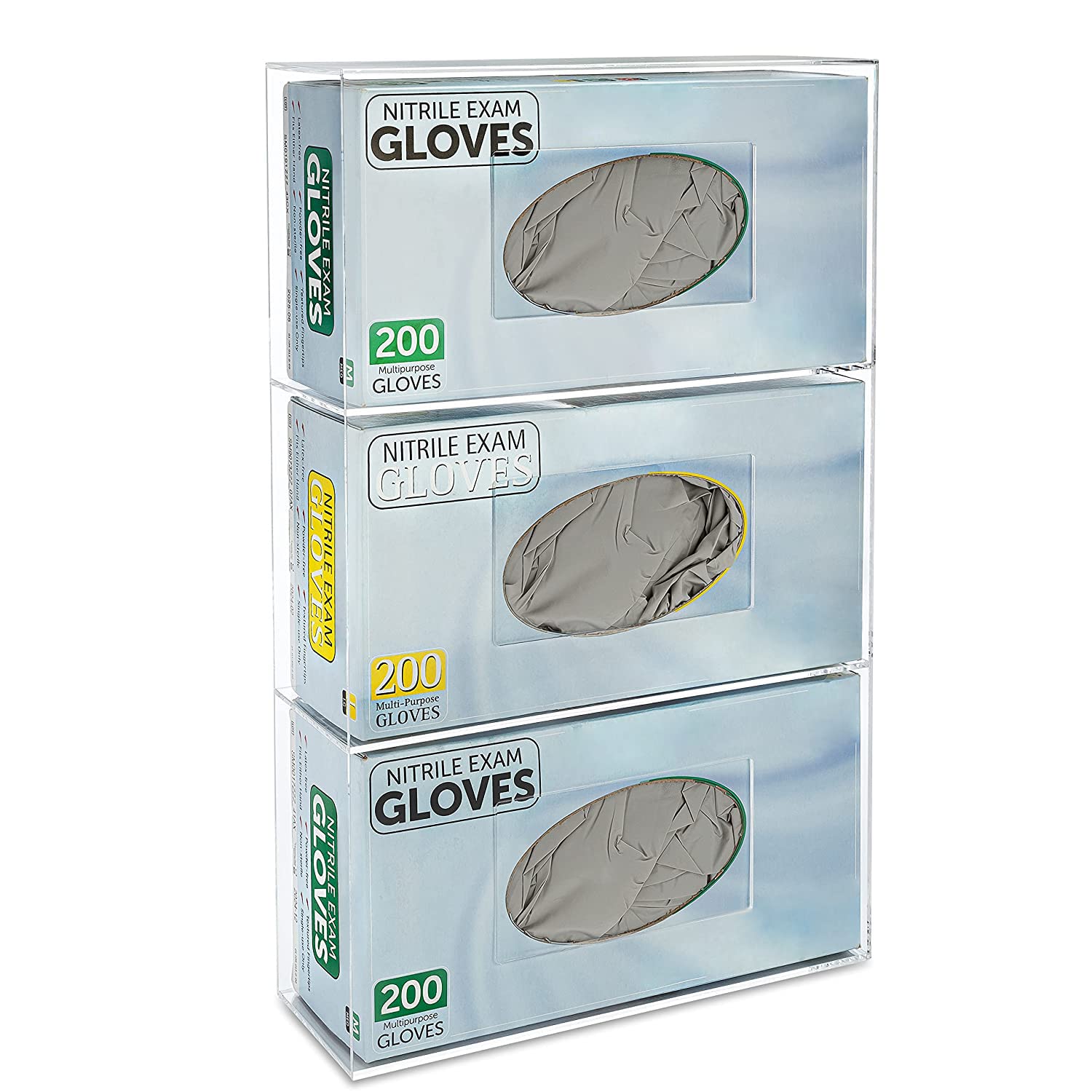 SimplyImagine Glove Box Holder Dispenser - Triple Side Loaded Clear Acrylic Rack for Medical, Latex, Rubber, Nitrile, Exam, Disposable Glove Boxes, GLOVES NOT INCLUDED