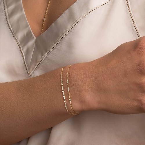 Miniatura 2 de Pulsera de cadena de elegante oro para mujer, pulseras de cadena individual o en capas, con eslabón de dije de corazón, karma, triángulo, perlas y