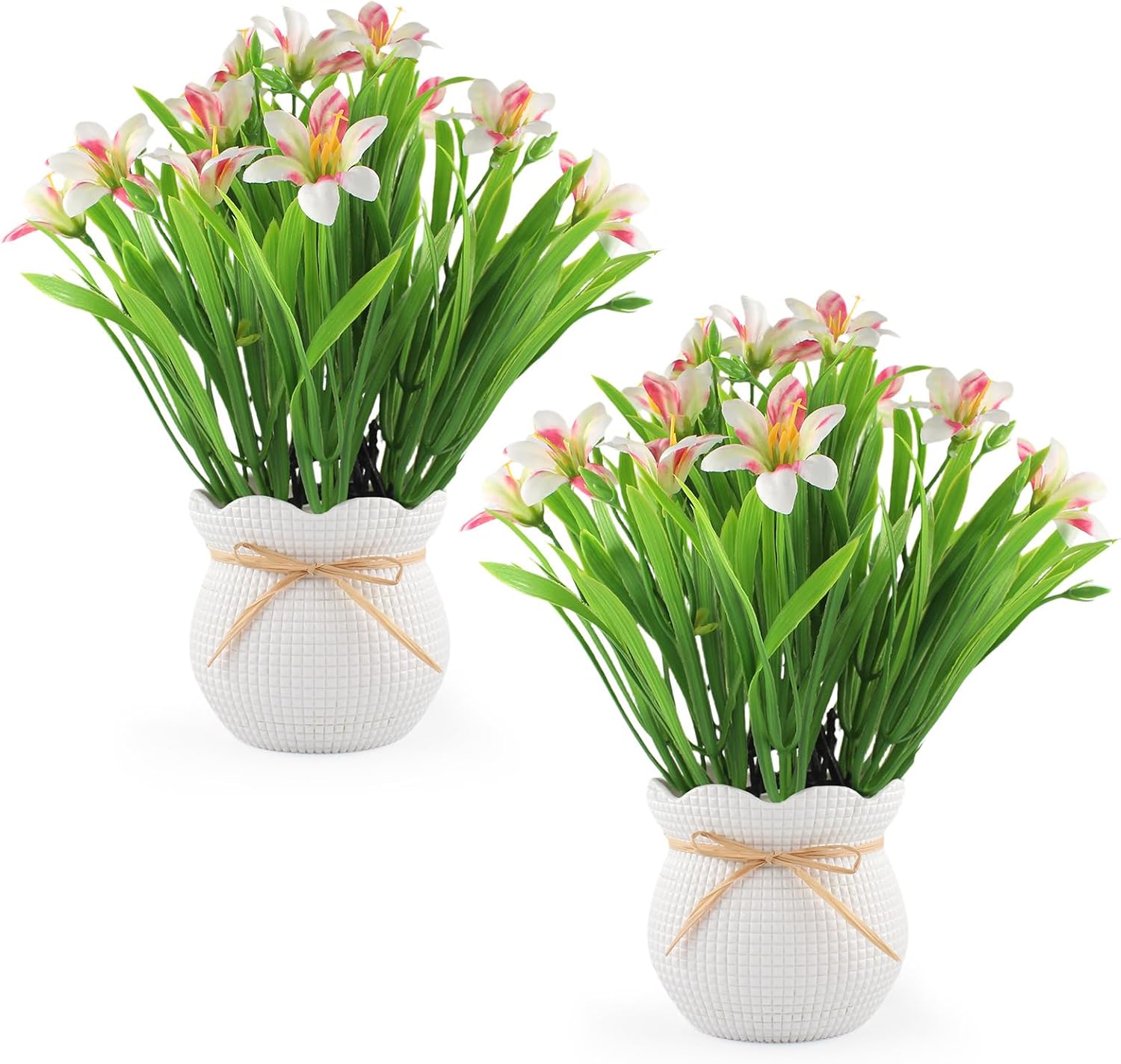 Artificial Flowers Plant UV Resistant Realistic Potted Faux Flowers Lifelike Greenery Maintenance Free Florals Indoor Outdoor Home Office Decor