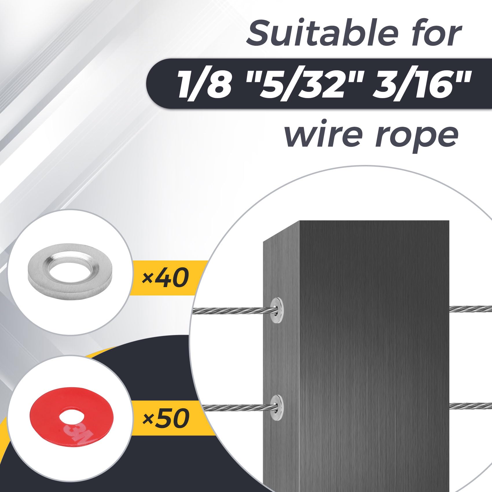 Snapklik.com : 20 Pack Cable Railing Kit Adhesive Grommet For 1/8