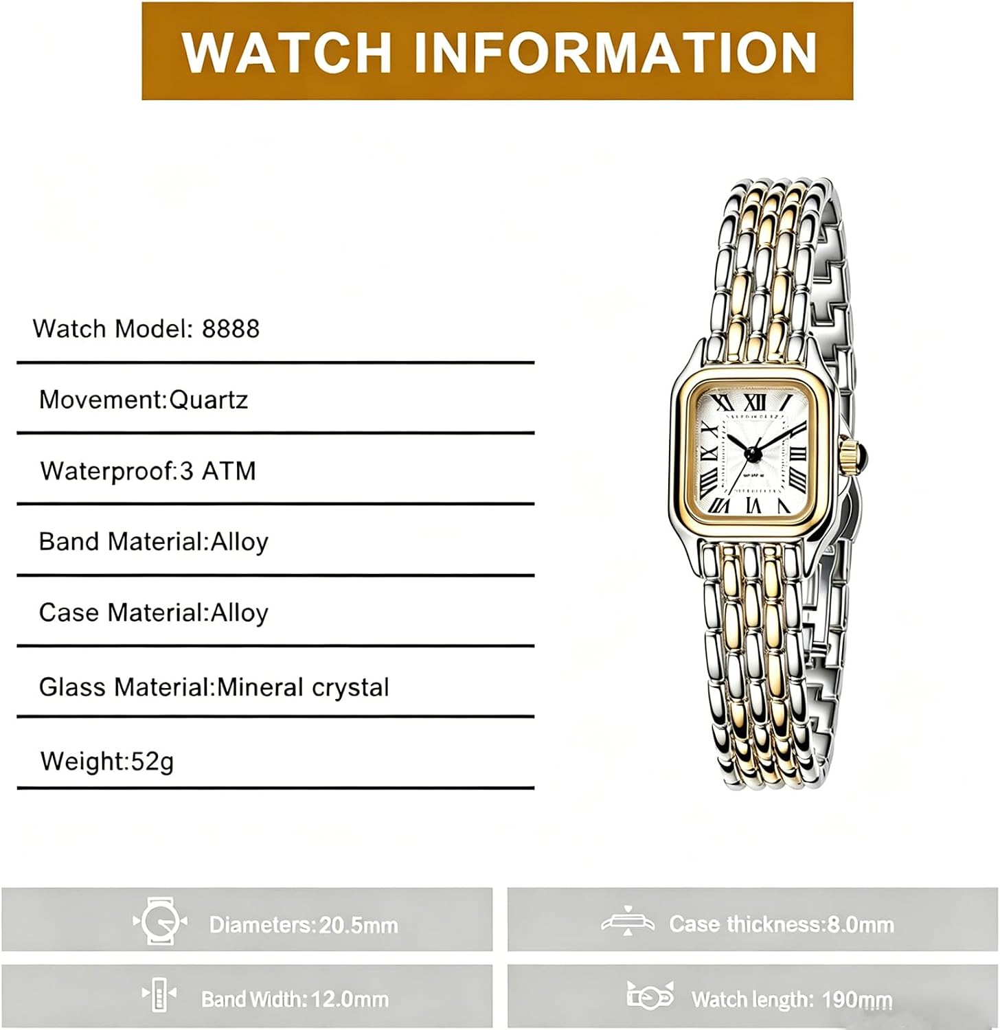 Women’s Square Analog Watch-Classic Roman Numeral Dial Elegant Dress Bracelet Watch Quartz Movement Minimalist Wristwatch for Everyday Business